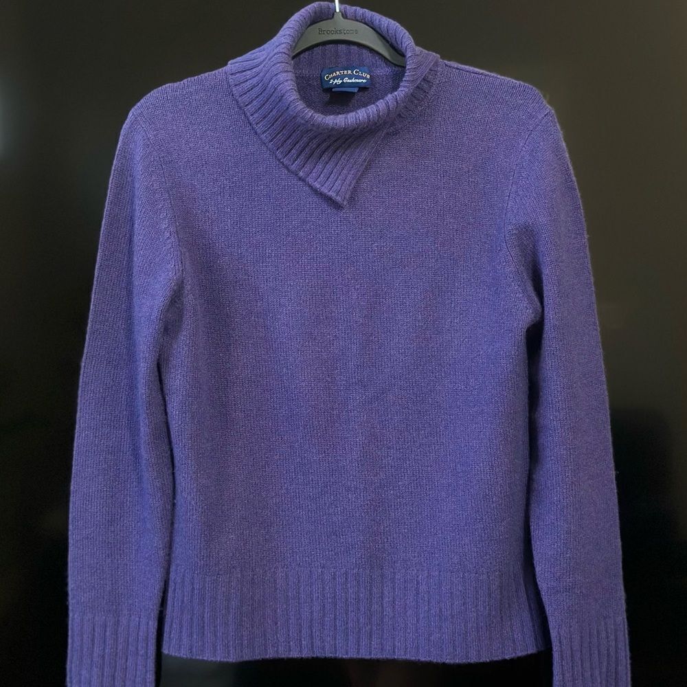 Charter Club 2-PLY Luxury 100% Cashmere Purple Sweater Pullover Turtleneck